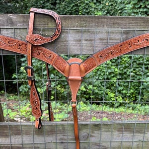 Tooled Top Grain Leather Western Headstall and Breast Collar Set FREE SHIPPING