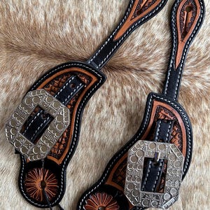 Pair Ladies Size Top Grain Tooled Leather Western Tooled Spur Straps FREE SHIPPING