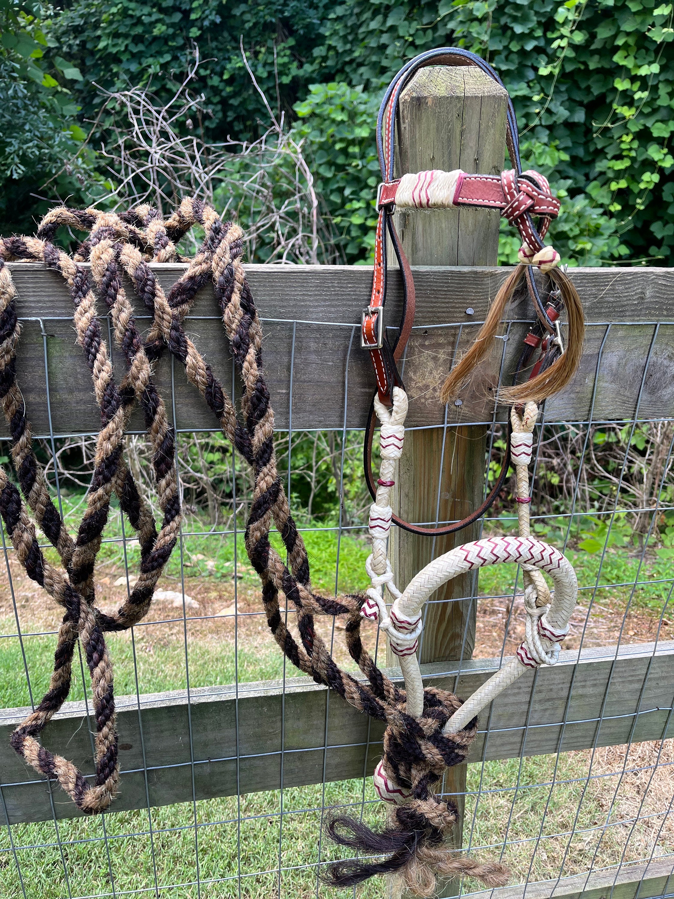 Complete Horse Size Western Bosal Set Rawhide Bosal & Horsehair Mecate Rein