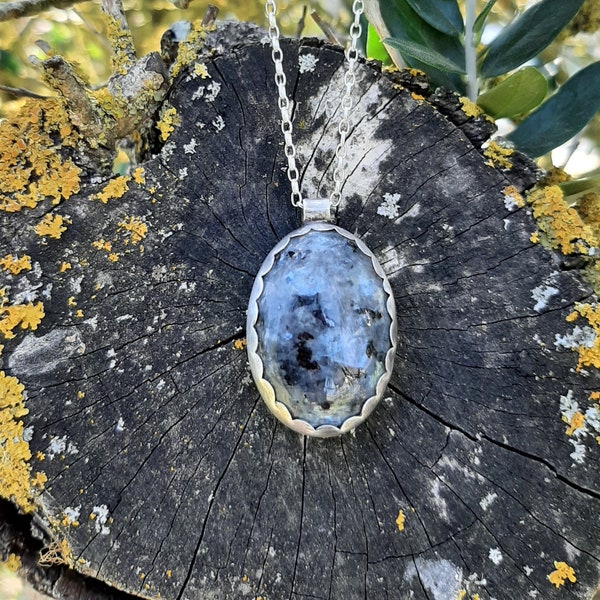 Sautoir Ethnique Labradorite Noire Argent Massif et Pierres Naturelles