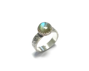 Bague Ethnique Awá Labradorite Argent Massif et Pierres Naturelles