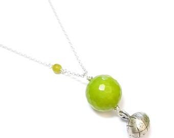 Pregnancy Jewel Necklace Necklace Bola Silver 925 and Natural Stones Serpentine