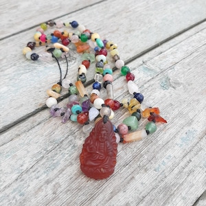 Buddha necklace with natural stones, long boho necklace, spiritual jewelry for women – Handmade jewelry Made in France