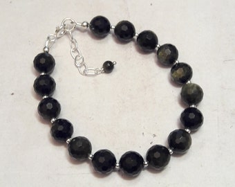 Bracelet Obsidienne Dorée Pierres Naturelles et Argent 925