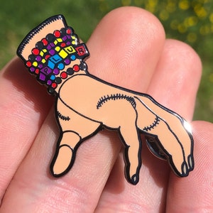 Thing Goes To The Rave Funny PLUR Horror Hat Pin – Addams Family Pop Culture Pin, Gifts for Spooky People, Rave Accessories