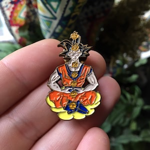 Meditating Goku Hat Pin – 1.5&quot; Enamel Pin, Flying Nimbus, Dragon Ball Z Parody, Anime Accessories, Collectible Pin by MKP