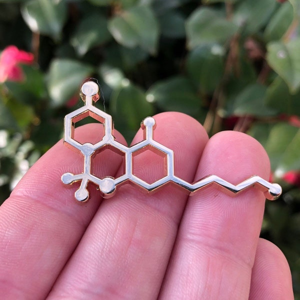 Gold Or Silver THC Molecule Hat Pin Marijuana, Weed, 420, Ganga Lapel Pin