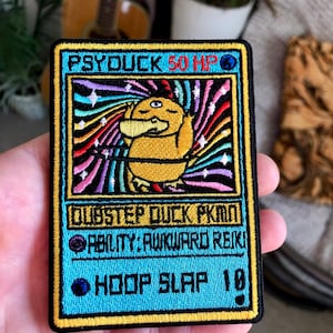 Psychic Duck Stash Patch - 4 "Psyduck Sammelkarten Aufnäher | Aufbügler, Geheimtasche für Bargeld, Schlüssel | Pokémon Fans Rave Ausrüstung