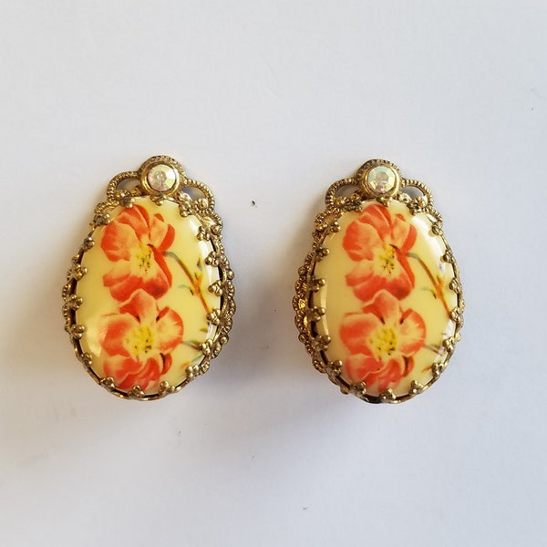 Vintage West German Clip On Primrose Earrings