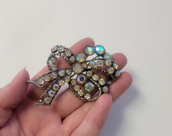 Vintage 1960s BSK AB Rhinestone Bow Brooch