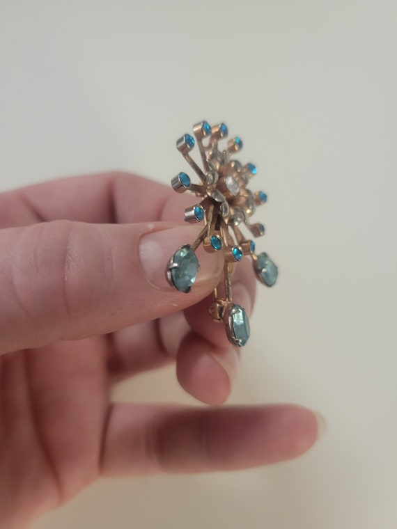 Antique Starburst Turquoise Rhinestone Dual Brooc… - image 4