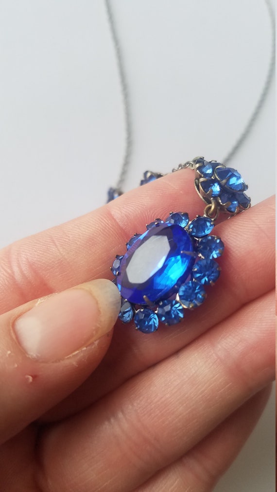 Antique 1920s Czech Blue Glass Necklace - image 6