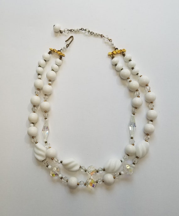 Vintage White Glass and Crystal Beaded Choker
