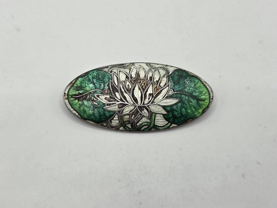 Antique Art Nouveau Watson Co. Sterling Cloisonne Water Lily Brooch