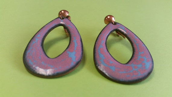 Vintage Copper and Enamel Clip On Earrings - image 2