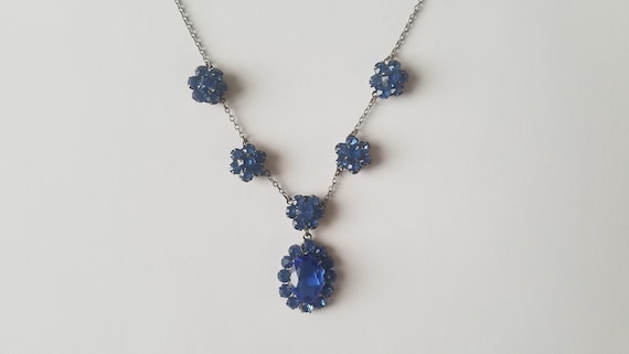 Antique 1920s Czech Blue Glass Necklace - image 2