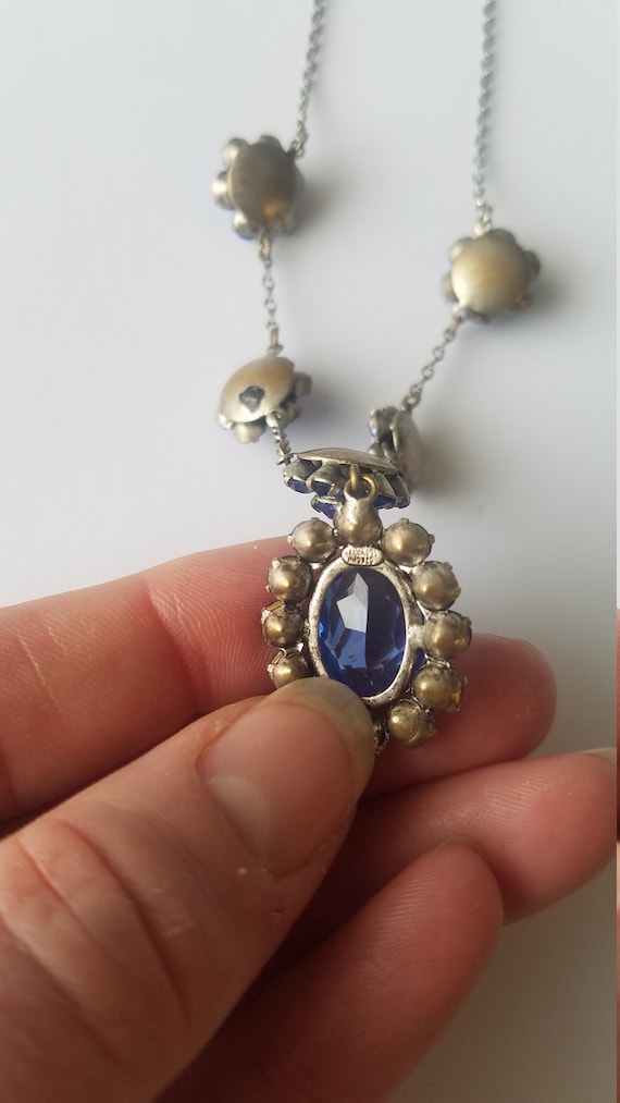 Antique 1920s Czech Blue Glass Necklace - image 10