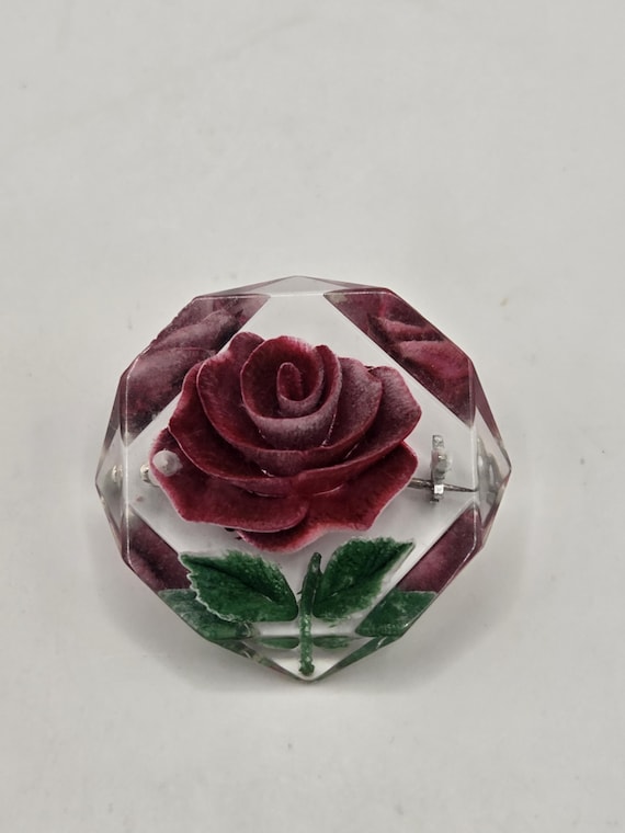Vintage Clear Lucite Rose Brooch
