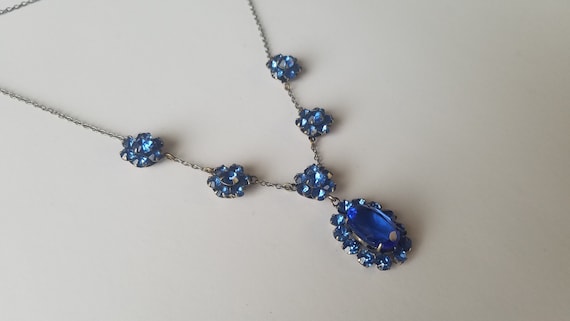 Antique 1920s Czech Blue Glass Necklace - image 4