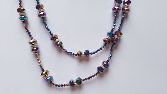 Vintage Glass Bead Multi-facet Necklace Retro Necklace 80s 90s Necklace