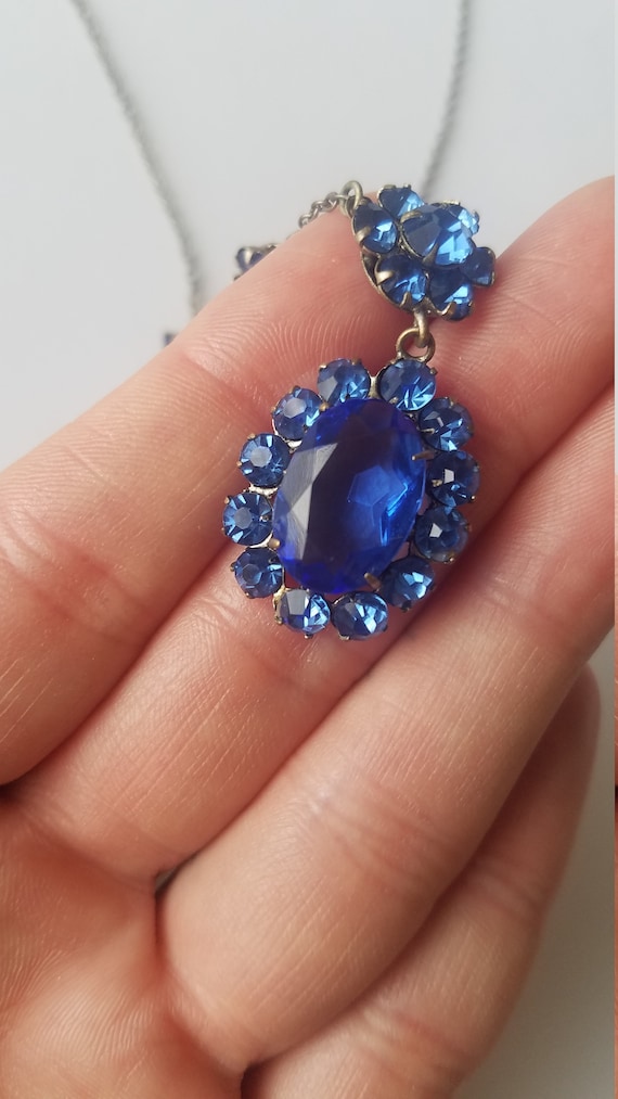Antique 1920s Czech Blue Glass Necklace - image 5