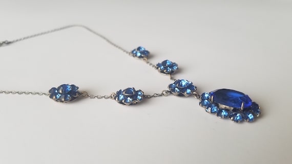 Antique 1920s Czech Blue Glass Necklace - image 3