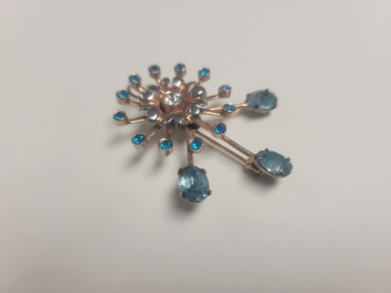 Antique Starburst Turquoise Rhinestone Dual Brooc… - image 1