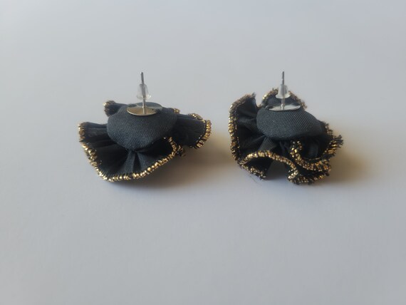 MothersHeartandSoul Vintage Black and Gold Ruffle Fabric Earrings