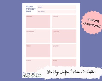 Weekly Workout Plan Printable | Exercise Plan Printable | Workout Instant Download