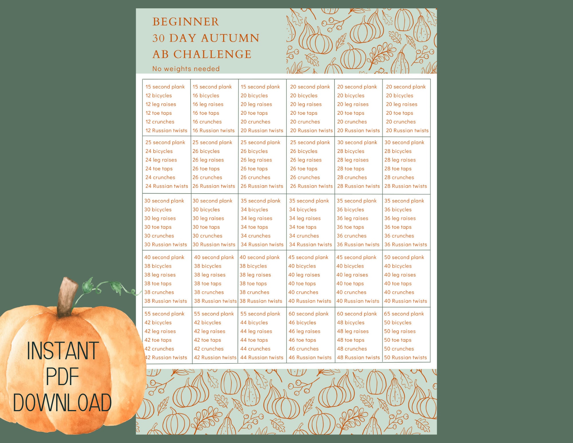 Printable Beginner Ab Challenge | 30 Day Workout Challenge | Ab Workout ...