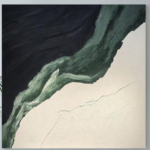 Abstract 3D Textured Painting: Dark Green, Black & Beige Modern Canvas Art