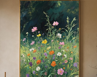 Textured Wildflower Oil Painting On Canvas: Impressionist Floral Wall Art