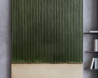 Origineel getextureerd groen abstract olieverfschilderij: minimalistische 3D-muurkunst