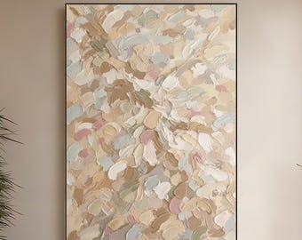 Original Beige Abstract Oil Painting on Canvas, Neutral Textured Wall Art, Modern Hand Painted Minimalist Decor for Living Room