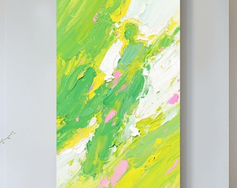 絵画 868 油絵/抽象画風/ひび割れ/黄色と緑/F10号 絵画 868 油絵/抽象画風/ひび割れ/黄色と緑/F10号 油絵 油彩 油彩画 絵