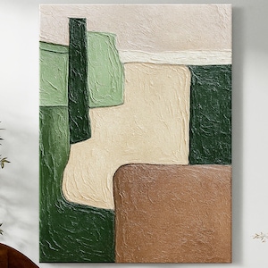 Green Minimalist Painting Beige Wall Art Green Beige Texture Artwork Green Beige Abstract Painting on Canvas Wabi-Sabi Living Room Decor