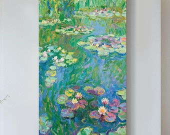 しだれ柳と睡蓮の池 - クロード・モネの手描きの油絵の複製、美しい庭