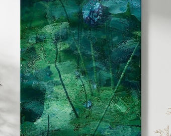 Textured Abstract Green Oil Painting: Modern Nature-Inspired Wall Art