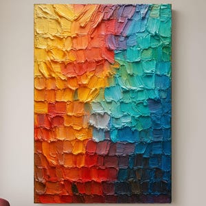 Lebendige bunte abstraktes Ölgemälde Spachtel Kunstwerk auf Leinwand strukturierte moderne Kunst 3D Acrylmalerei Wohnkultur