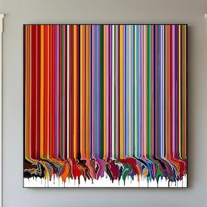 Original Abstract Oil Painting on Canvas,Hand Painted Colorful Stripe Wall Art with Dripping Texture,Large Modern Contemporary Art for Home