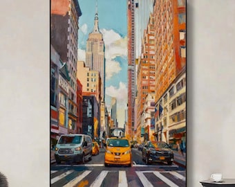 Original Hand-painted New York City Street Oil Painting, Empire
