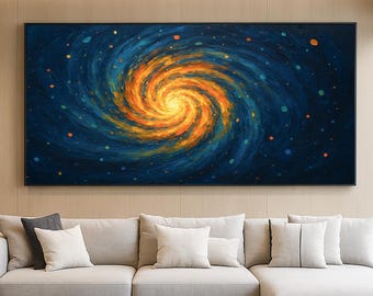 Original Galaxy Spiral Oil Painting: Hand-Painted Cosmic Wall Art