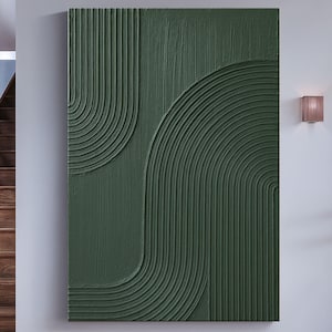 Large green abstract oil painting Green minimalist painting green textured artwork green Line Artwork for Modern Interiors living room decor
