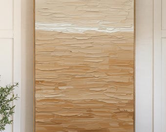 Originales Ölgemälde mit neutraler Textur, großes handgemaltes Leinwandbild in Beige-Erdtönen, minimalistische Wanddekoration im Japandi-Wabi-Sabi-Stil