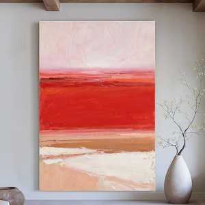 Large Modern Wall Art With Texture, Original Abstract Red Oil Painting On Canvas, Contemporary Minimalist Artwork For Living Room Decor