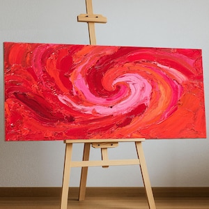 Original Red Abstract Swirl Texture Oil Painting on Canvas Large Textured Wall Art Bold Modern Statement Artwork for Living Room Home Decor