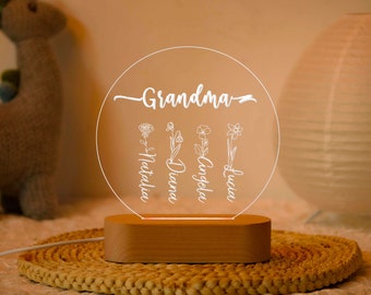 Grandma's Garden LED Light, Gift For Grandma, Bedroom Decor, Birth Month Night Light, Mothers Day Gift, Gift for Grandma, Birthday Gift