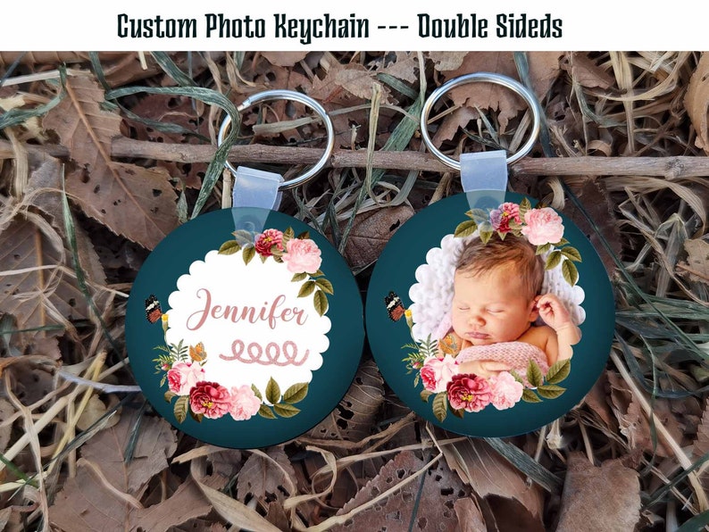 Double Sided Photo Keychain Gift for Dad Grandpa Custom Children Dog Pet Photo Keyring Photo Keychain