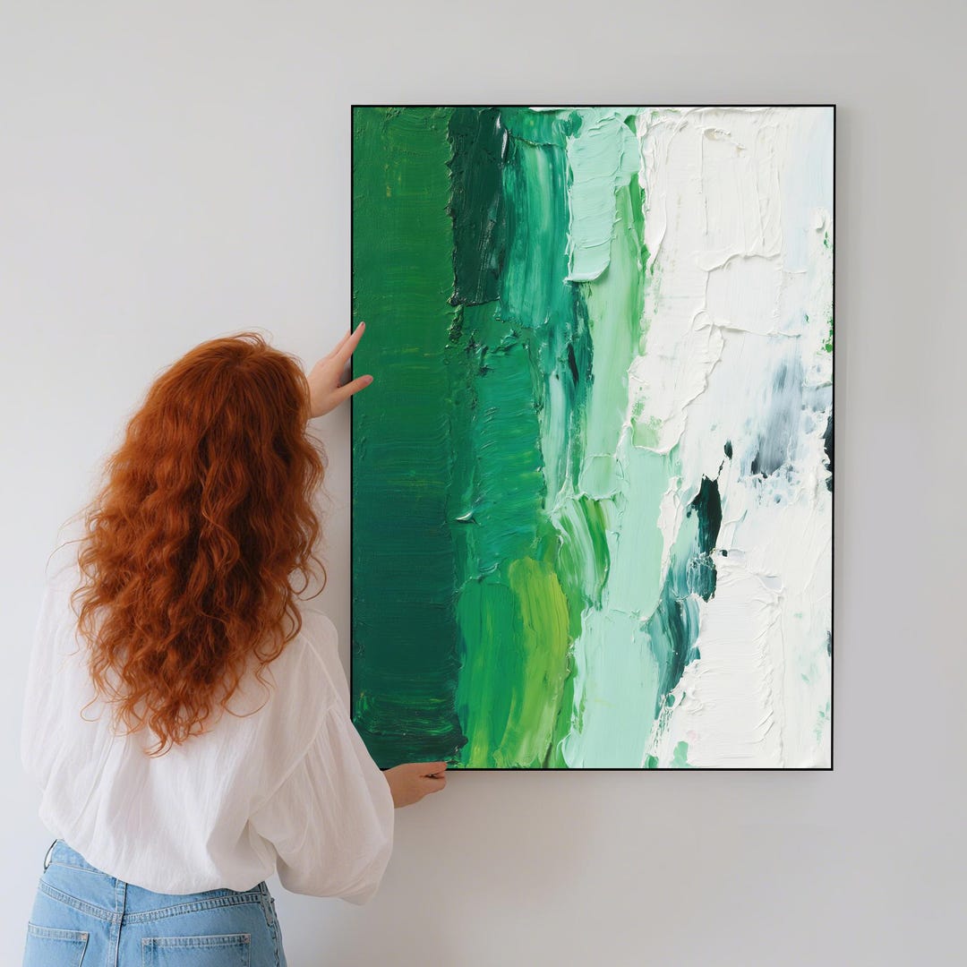 Textured Green Abstract Oil Painting on Canvas: Modern Impasto Wall Art ...