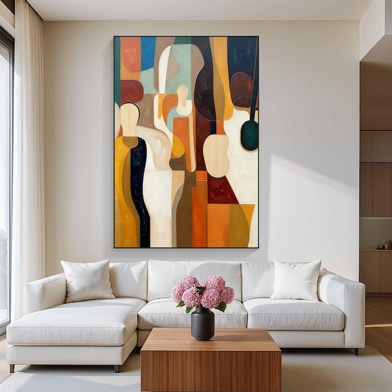 Original Abstract Oil Painting on Canvas, Modern Geometric Wall Art for ...